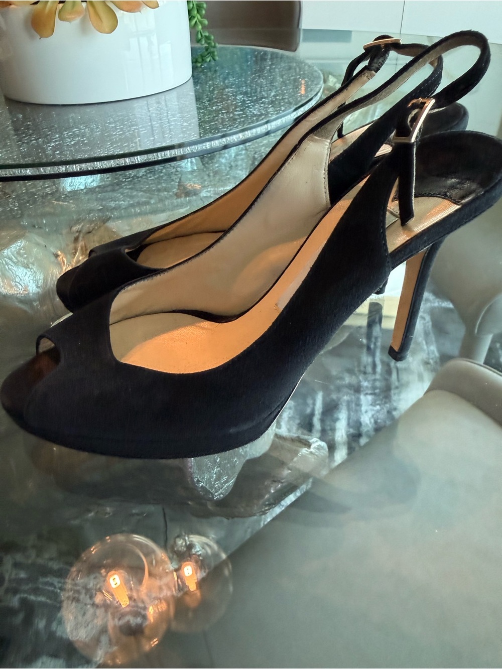 Jimmy Choo Black Suede Peep-Toe Slingback Heels - Picture 7 of 7